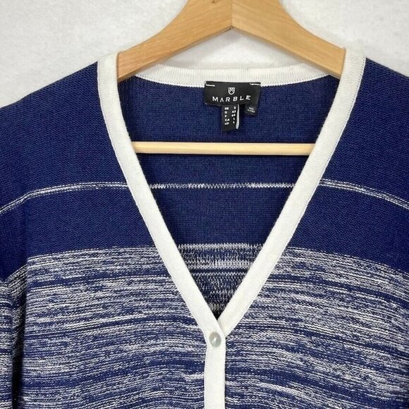 Marble V-Neck Cardigan Soft Preppy Academia Coastal Grandma Chic Boho L - Picture 2 of 7